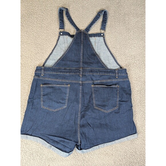 ModCloth Women's Dark Wash Denim Overall Shorts Adjustable Straps 2X Casual - Picture 7 of 8